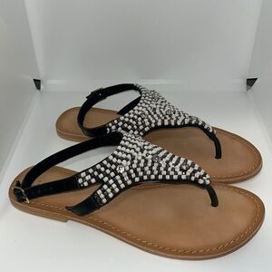 Torgeis Vega Beaded Sandals w Ankle Strap Black Leather India Women’s 7